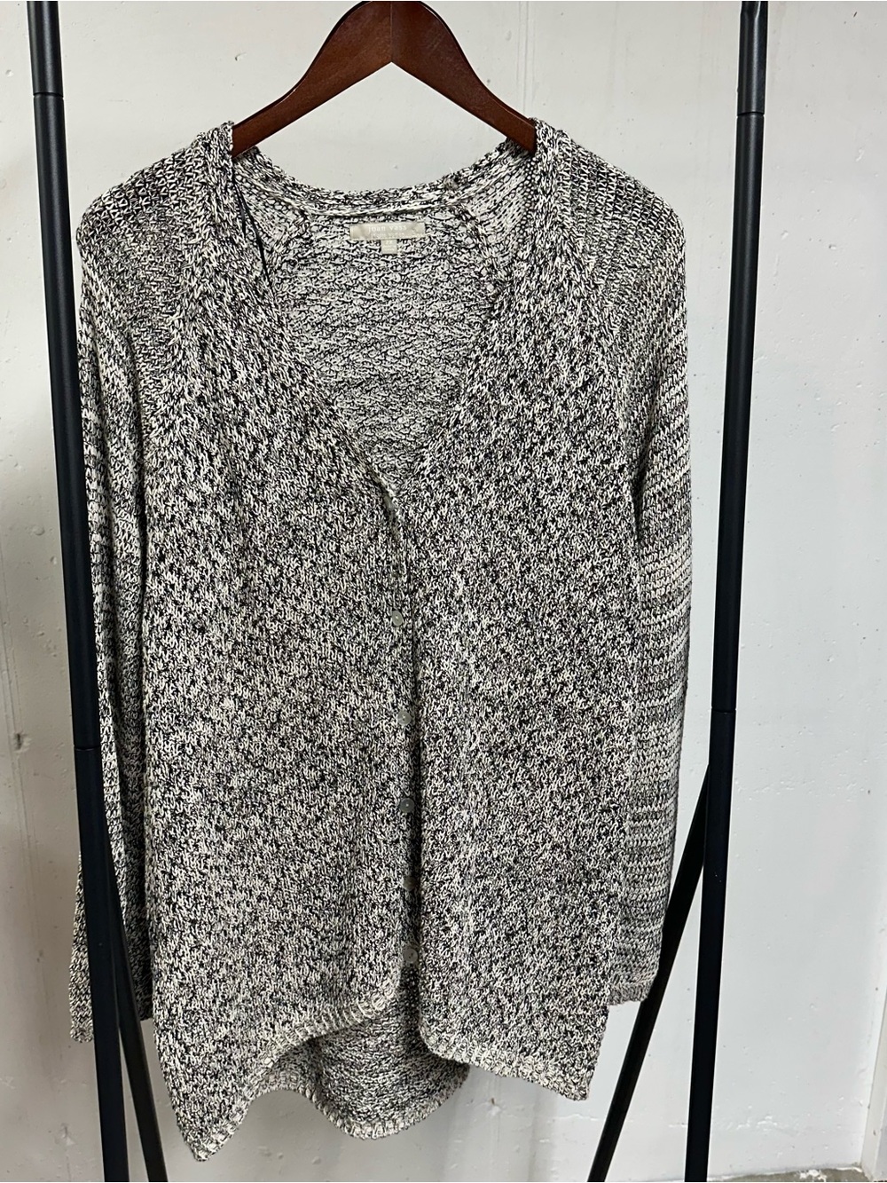 Joan Vass Black & White Marled V-Neck Sweater